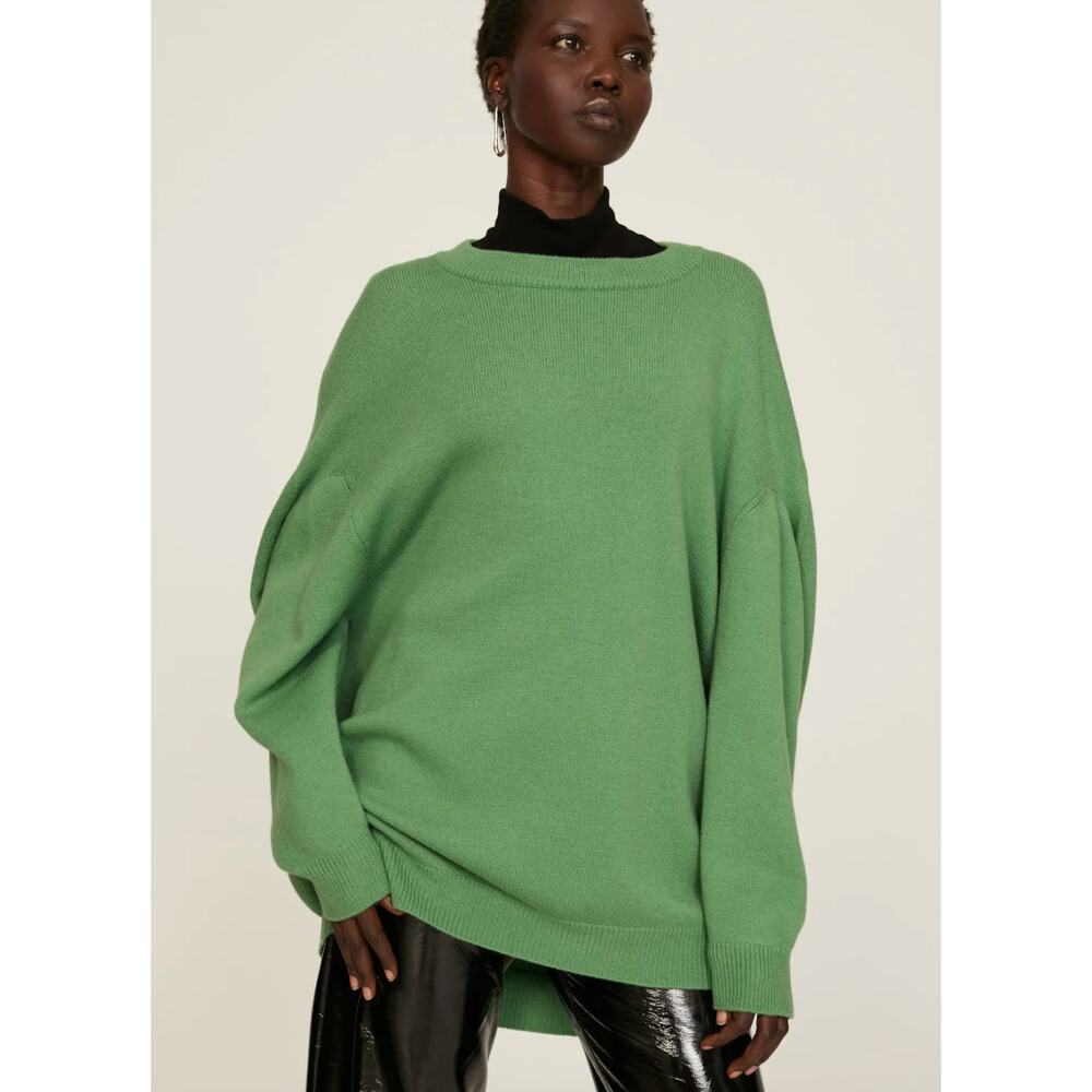 Tibi Sweater Merino Wool Circular Origami Drop Shoulder Oversized Green XXS/XS